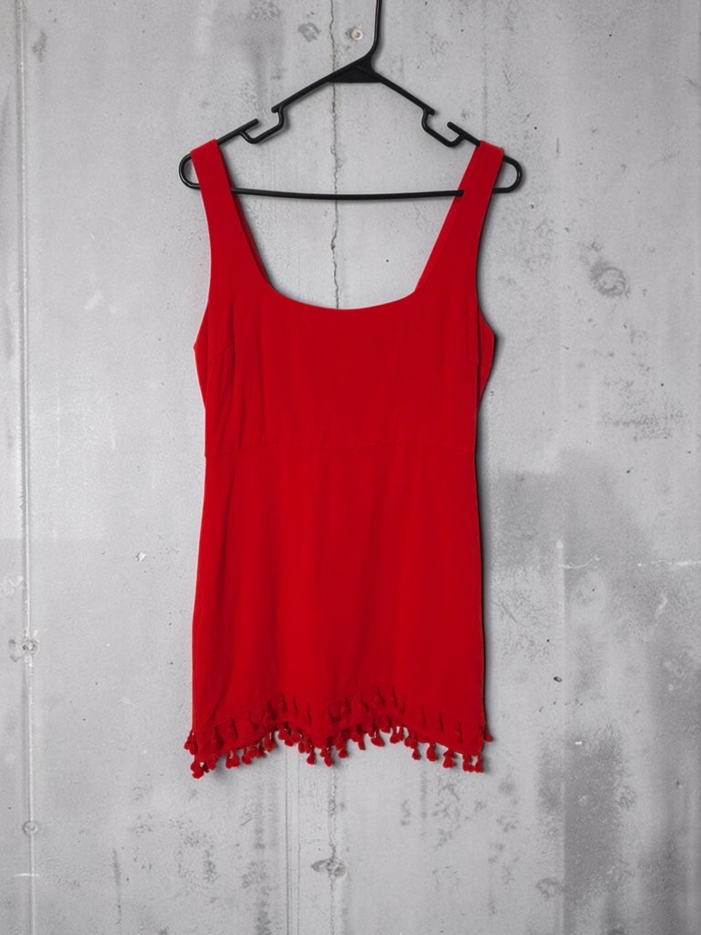 Lulu's Bright Red Sleeveless Mini Dress with Tassel Hem